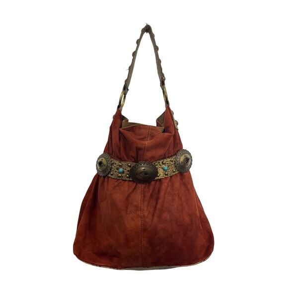 Kathy Van Zeeland Vegan Suede Cooper Gold Western Shoulder Bag Purse - Picture 1 of 9